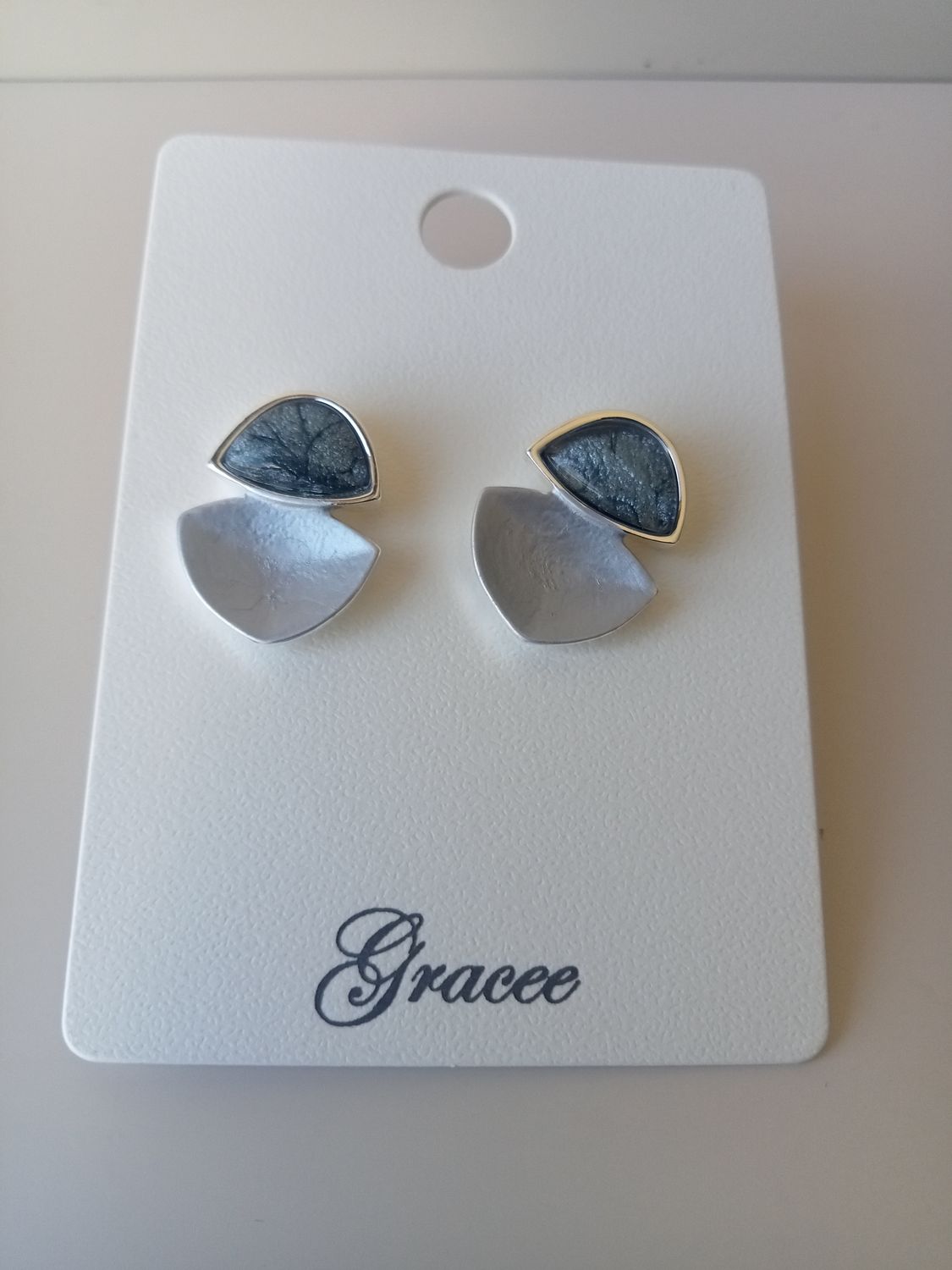 Blue Semi Circle Earrings
