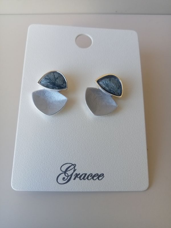 Blue Semi Circle Earrings