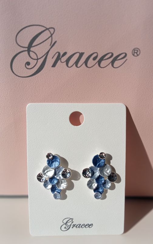 Multi circle earrings in blue and silver tones