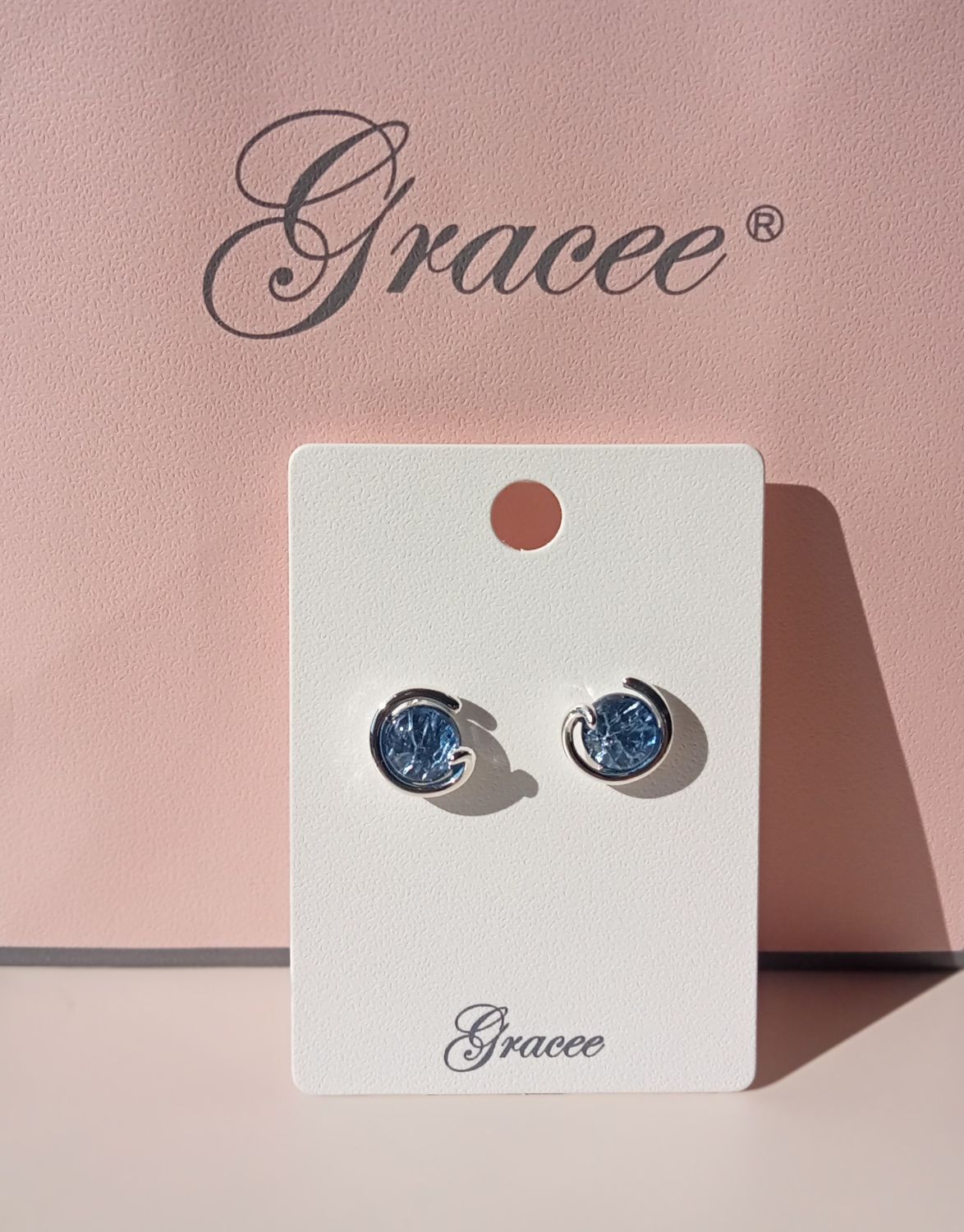 Blue Circle earrings with silver tone