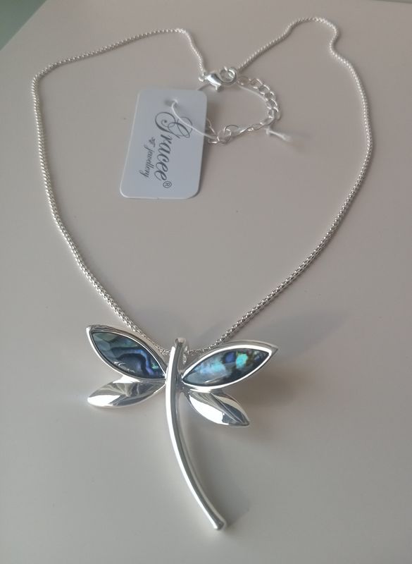 Silver tone large dragonfly pendant