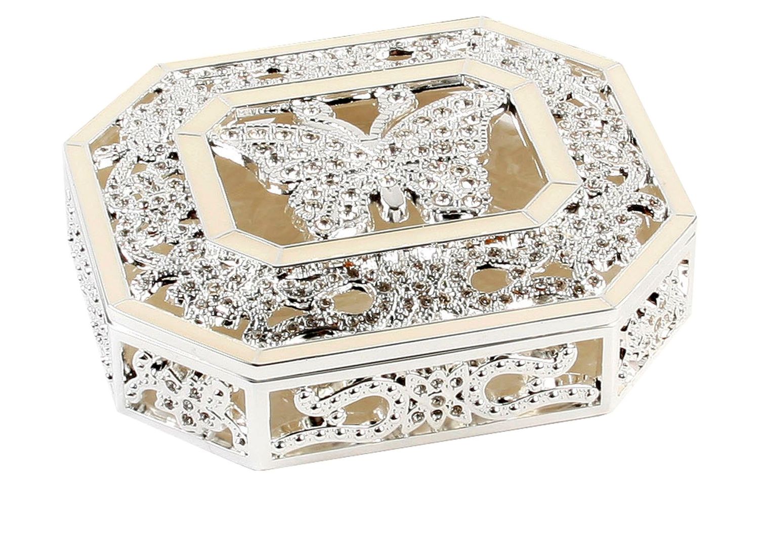 Silver Plated and Epoxy/Crystals Trinket Box with Butterfly