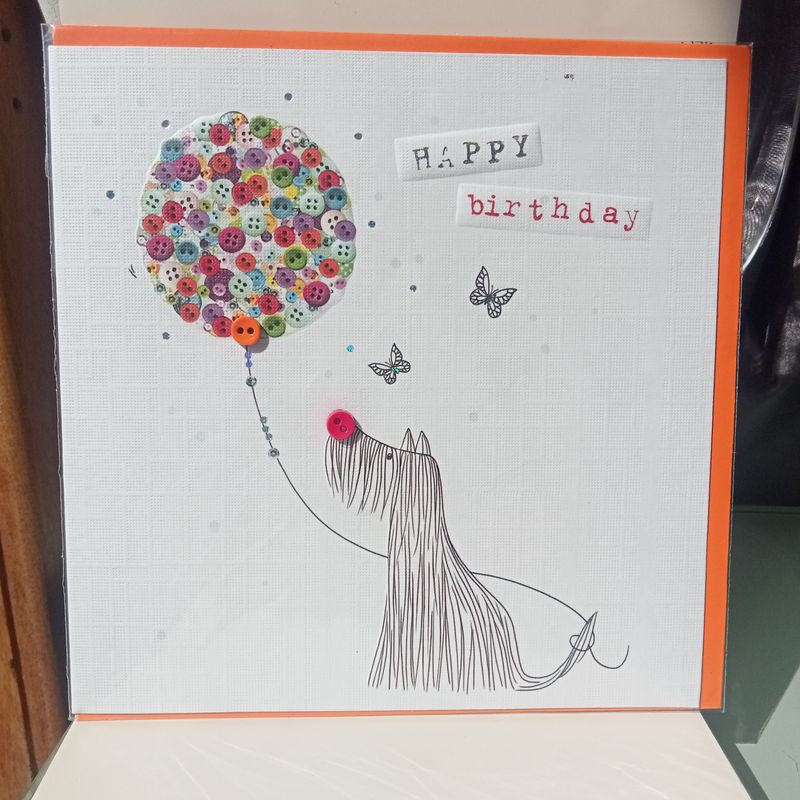 Happy Birthday - Dog holding balloon