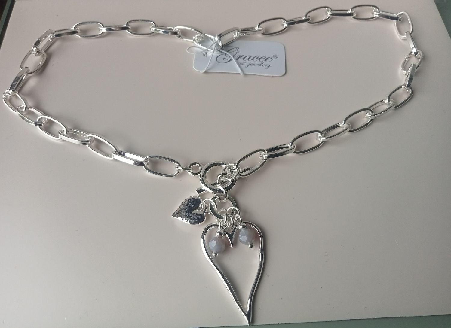 Chunky T Bar front fastening heart necklace