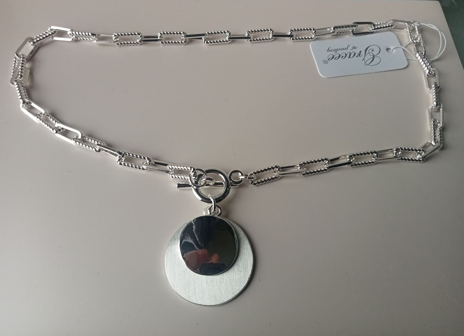 Fancy link T Bar necklace with two circle charms