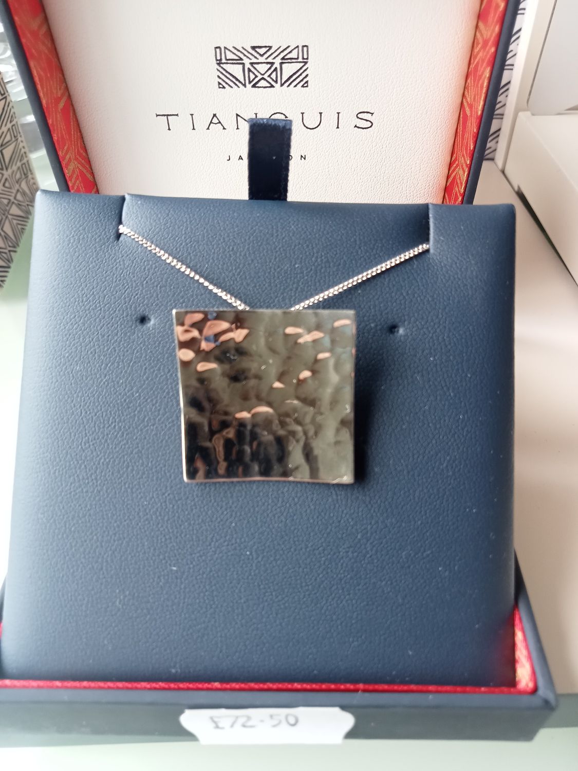 Square hammered sterling silver pendant