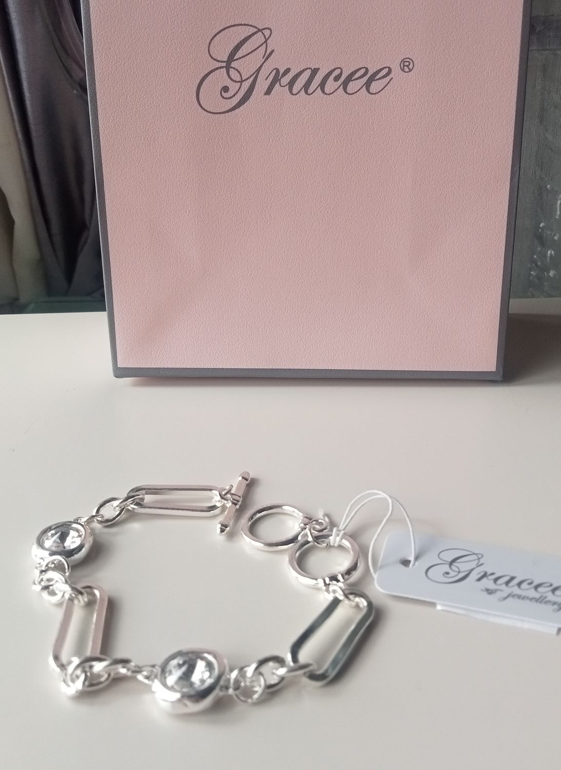 Chunky T Bar bracelet with rectangles and a clear stone