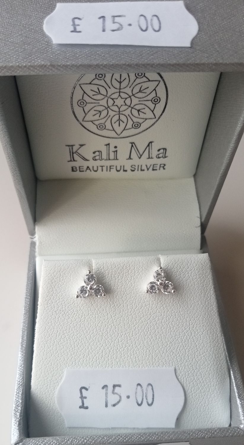 Kali Ma Davina triple CZ triangle studs