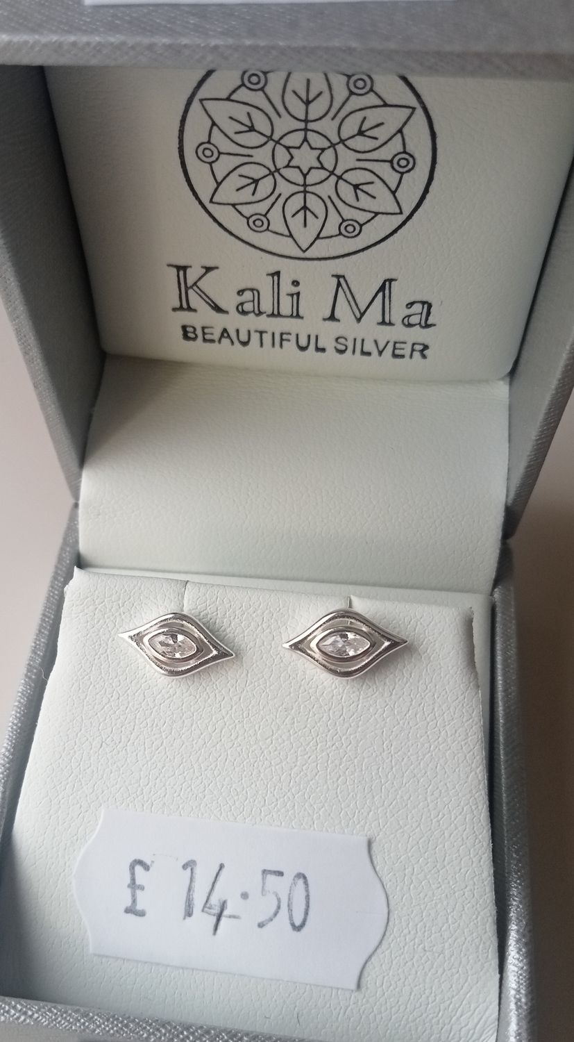 Kali Ma Kenzie eye shaped studs with CZ centre