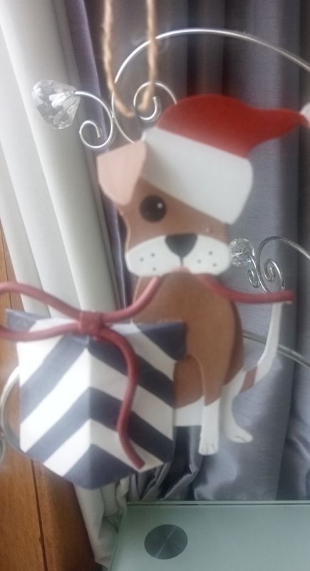 Dog untying parcel