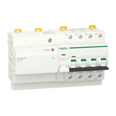 Acti9 Combi SPU, interruptor automático con protección combinada contra sobretensiones, 3P+N 32A