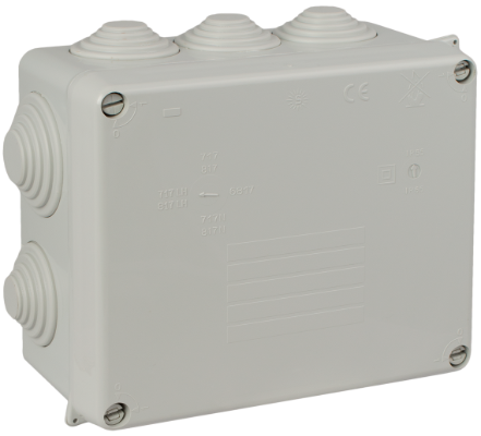 Caja estanca de conexión 160 x 135 x 70 mm con conos. Color gris. 717 Solera