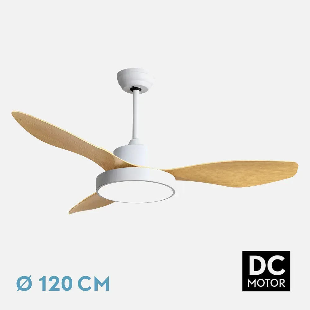 Ventilador Dc Hayate 48w 4080lm Blanco/haya 3 Asp 33/48x120x120cm 3000-4000-6000k C/remoto