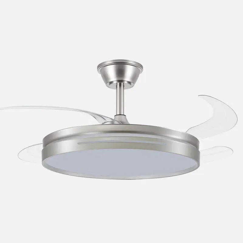 Ventilador Dc 59w Micenas Niquel 4asp.transp.106d 6velocidades 6980lm 3colores Remoto,reg.intensidad,memoria Y Temporizador 26