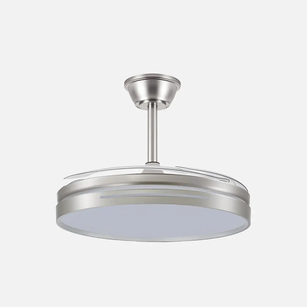 Ventilador Dc 59w Micenas Niquel 4asp.transp.106d 6velocidades 6980lm 3colores Remoto,reg.intensidad,memoria Y Temporizador 26