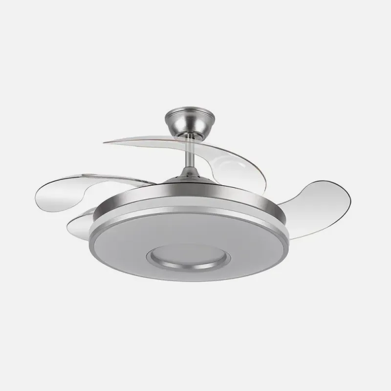 Ventilador Dani 59w 6980lm Niquel 4 Aspas Desplegables 6 Velocidades 106d 3000-4200-6500k Remoto, Reg.Int, Memori Y Tempor