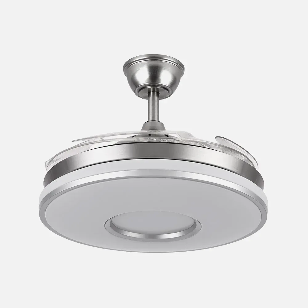 Ventilador Dani 59w 6980lm Niquel 4 Aspas Desplegables 6 Velocidades 106d 3000-4200-6500k Remoto, Reg.Int, Memori Y Tempor