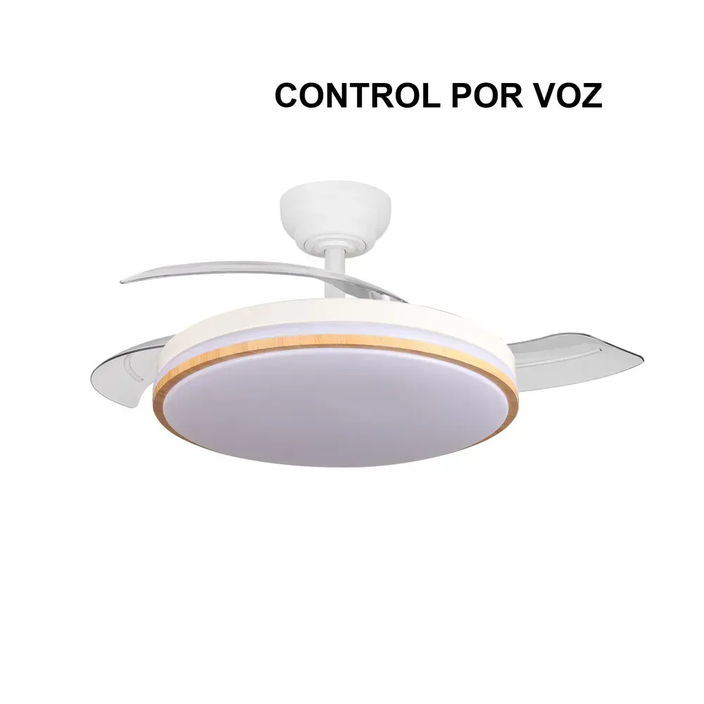 Ventilador Dc Parlatore 60w Blanco/haya 3aspas Control X Voz 107d 6980lm 3col. C/remoto+reg.intensidad+temporizador+memoria