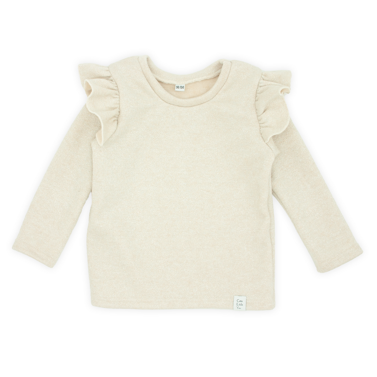 Beige Ruffle Gebreide Trui met Zilveren Lurex