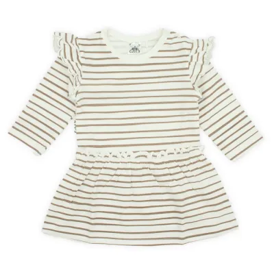 Gestreept ruffle jurkje | Off white