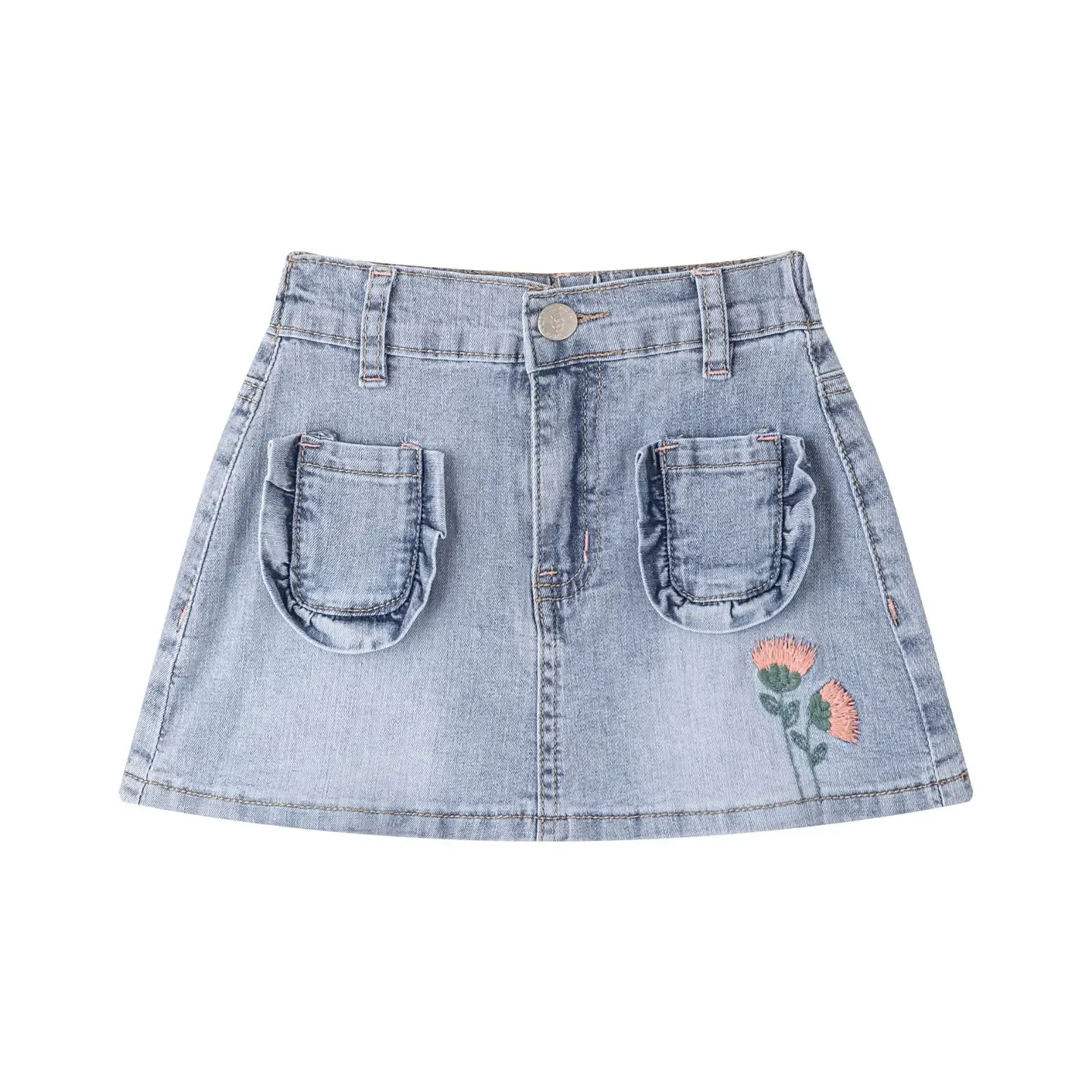 Denim rok met bloemdetail