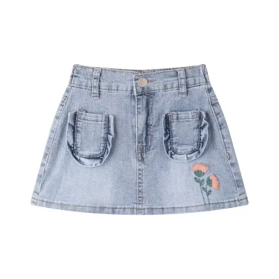 Denim rok met bloemdetail