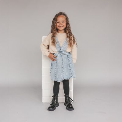 Stretch Denim | Scallop Salopette Dress