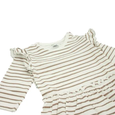 Gestreept ruffle jurkje | Off white