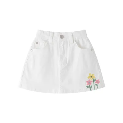 Denim rok met bloemdetail - Wit