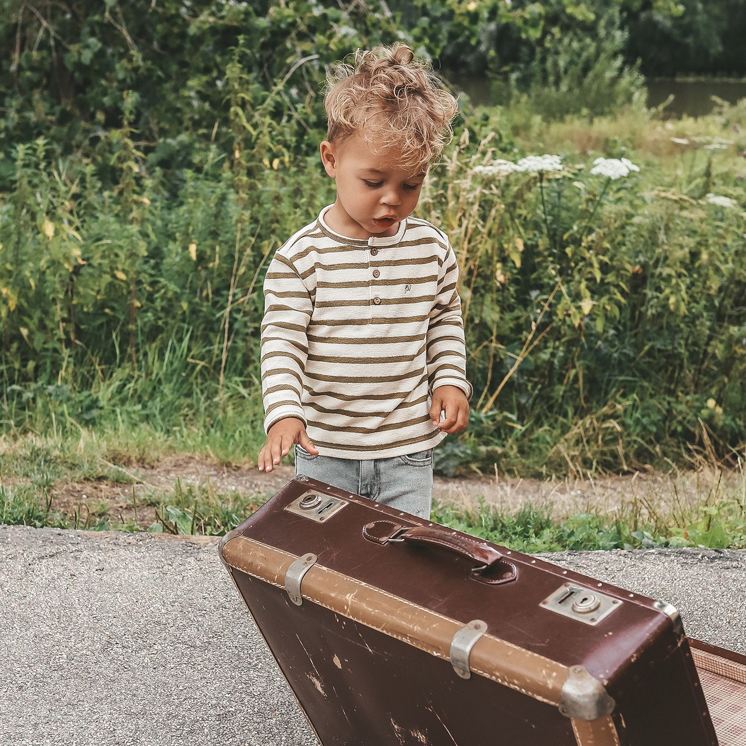 Stripe Terry | Relaxed Granddad Longsleeve | Olive