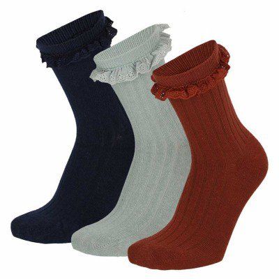 3-pack Rib sokken met ruffle | Blue