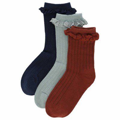 3-pack Rib sokken met ruffle | Blue