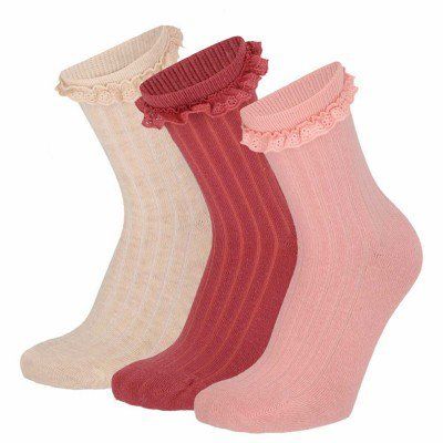 3-pack Rib sokken met ruffle | Pink