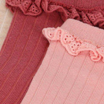3-pack Rib sokken met ruffle | Pink