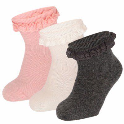 3-pack baby sokken met ruffle | Soft pink/grey