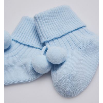 Rib newborn sokjes met pompoms | Soft blue Rib newborn sokjes met pompoms | Soft blue