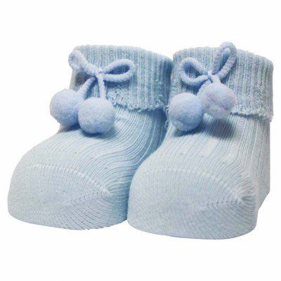 Rib newborn sokjes met pompoms | Soft blue