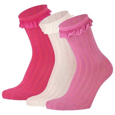 3-pack Rib sokken met ruffle | Fuchsia
