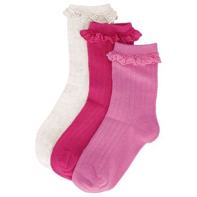 3-pack Rib sokken met ruffle | Fuchsia