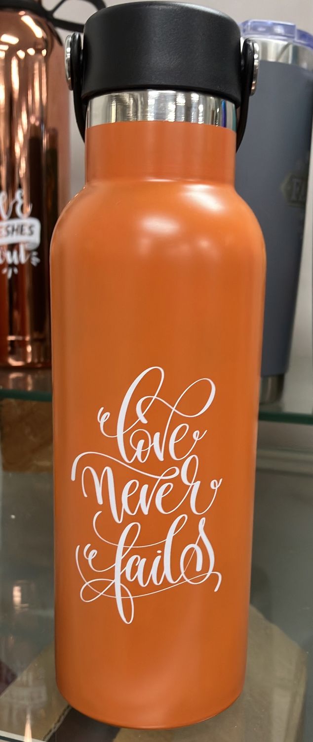 Thermos Bottle Love Never Fails Orange SS.