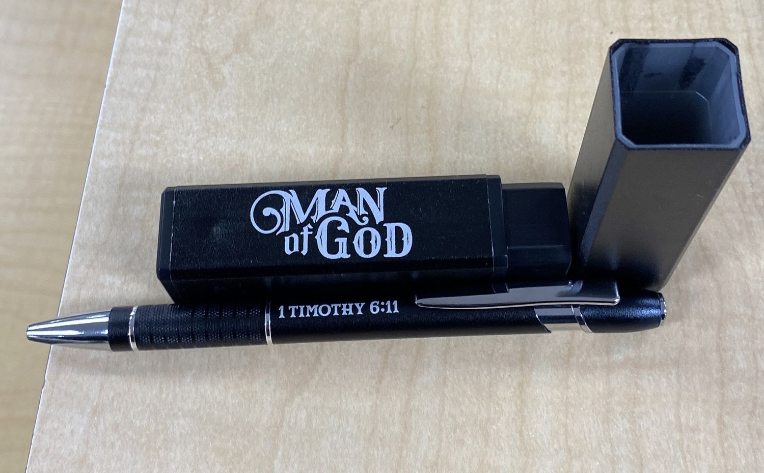 Pen Metal Man of God 1 Tim 6:11 Black