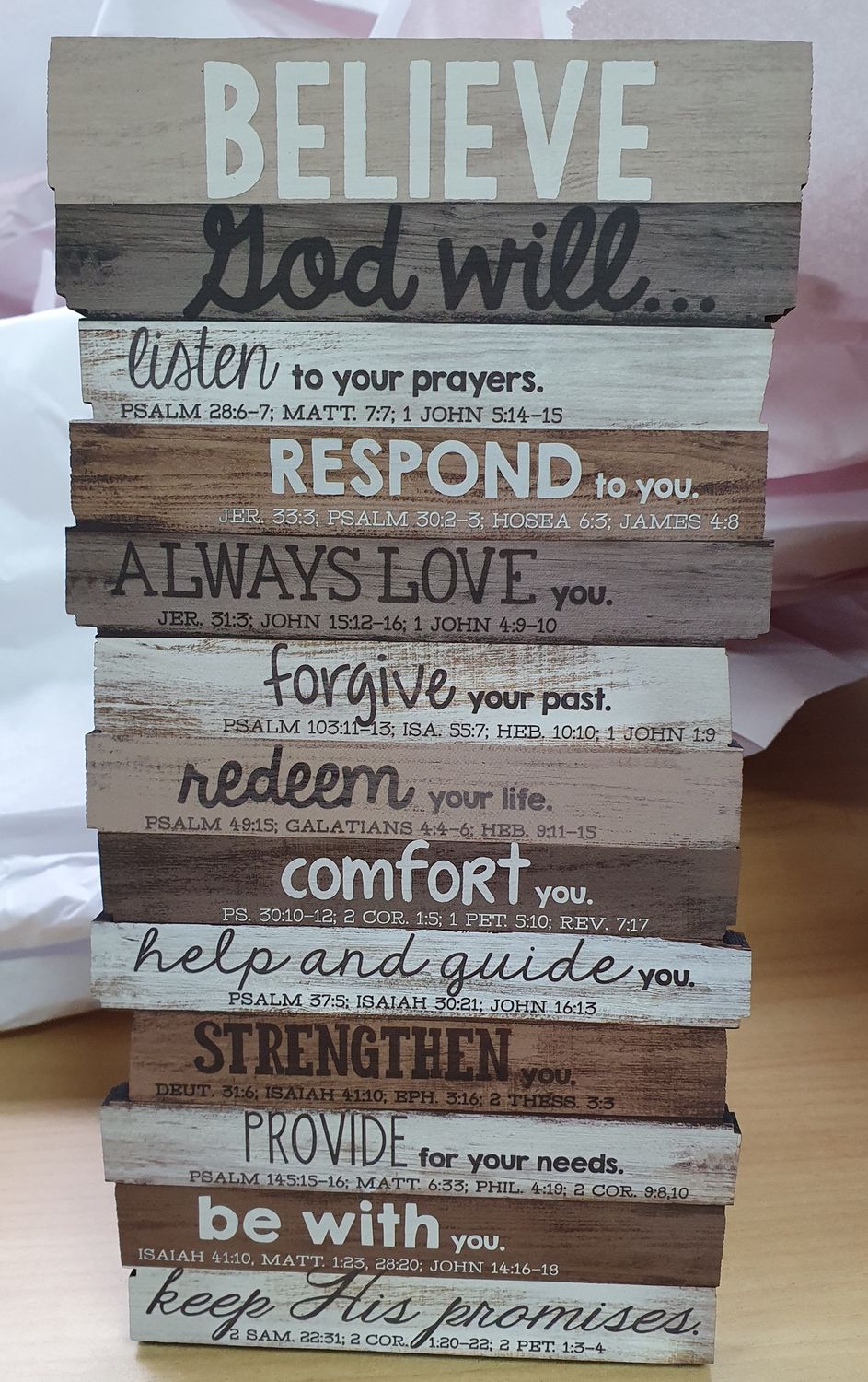 Plaque Believe Stacked Wood Desktop