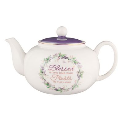 Teapot Blessed Jer 17:7 Purple Floral