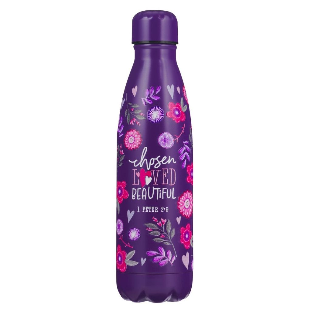 Water Bottle Chosen Loved Beautiful Purple Floral