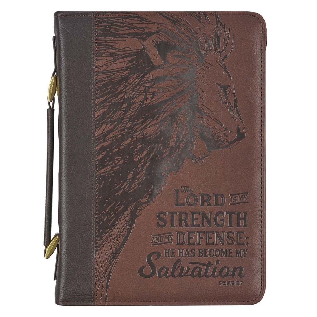 Bible Case XL Strength &amp; Defence Lion Brown Luxleather
