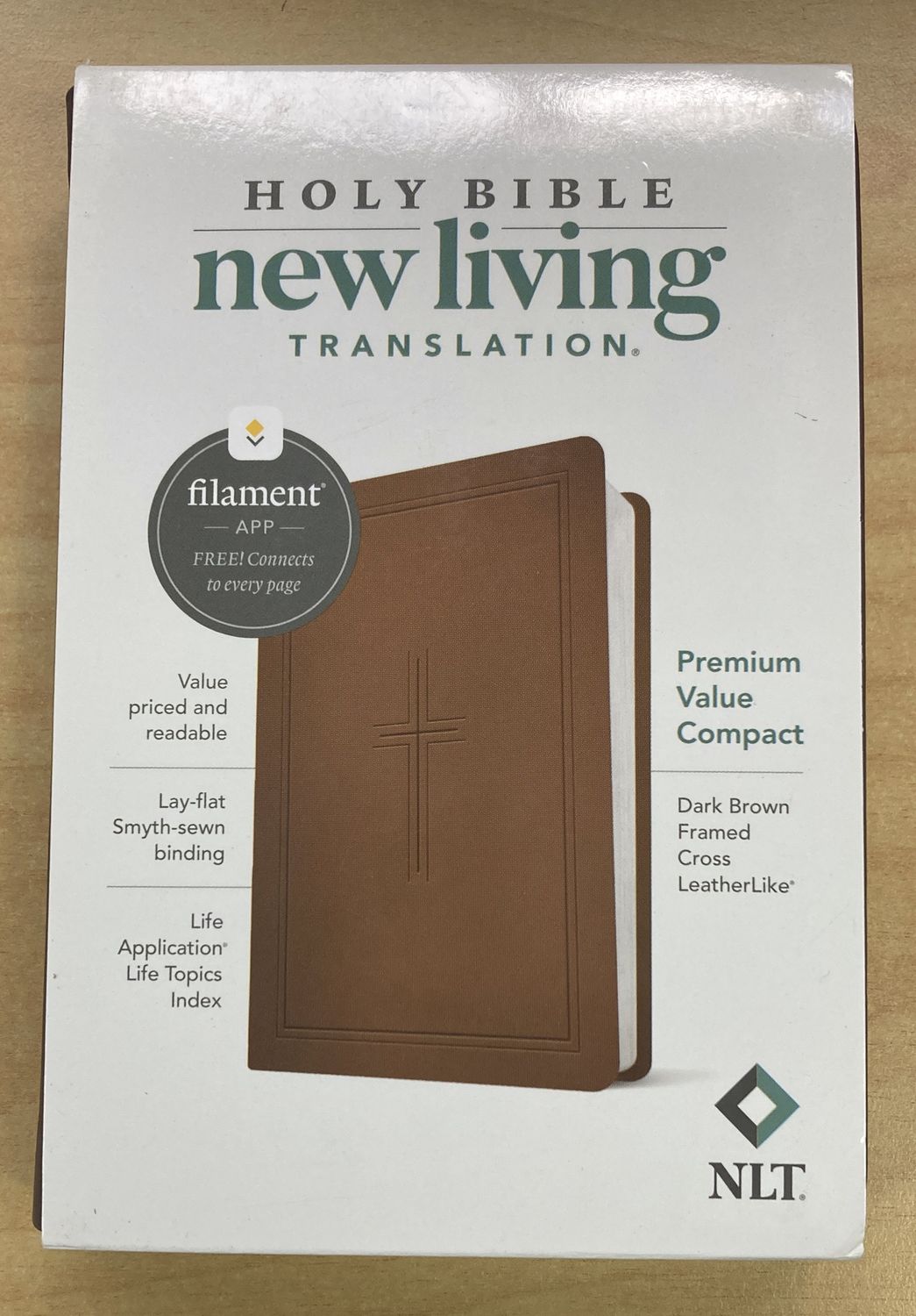NLT Bible Compact Premium Value Filament Brown Cross
