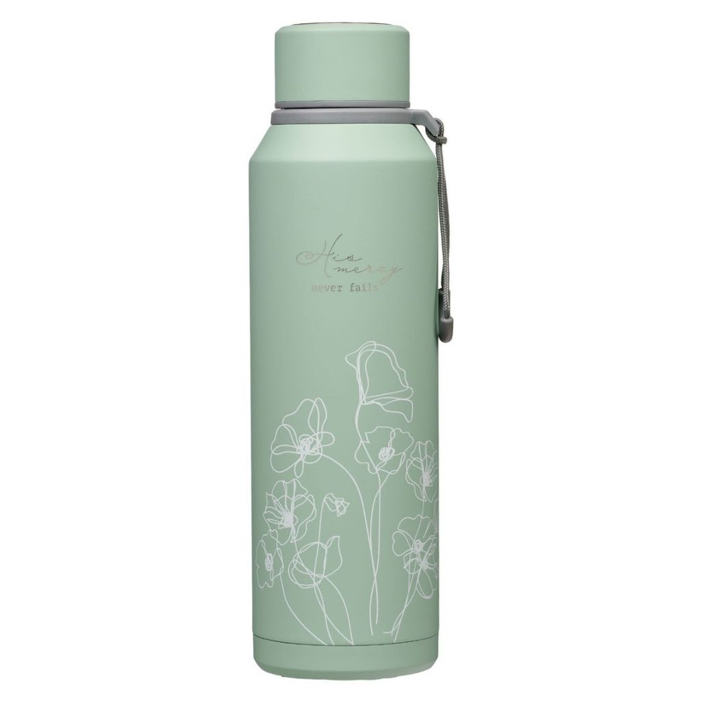 Water Bottle His Mercy Never Fails Teal