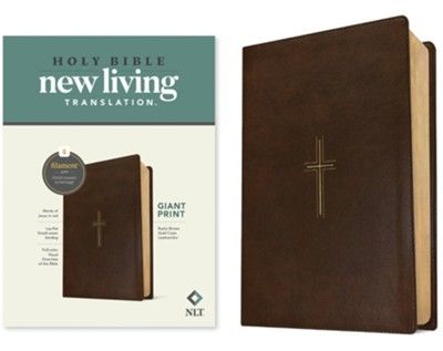 NLT Giant Print Bible, Filament Enabled--soft leather-look, rustic brown with cross