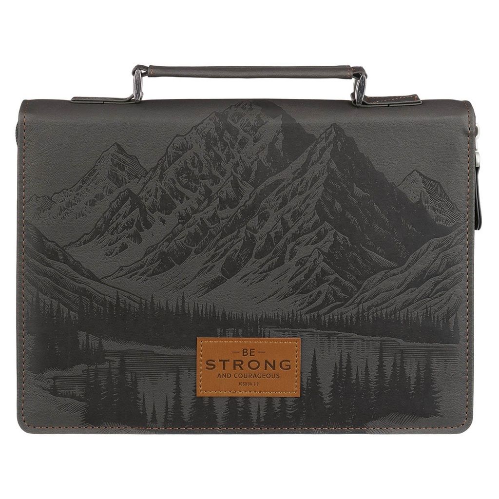 Bible Case Large Be Strong and Courageous Charcoal Grey