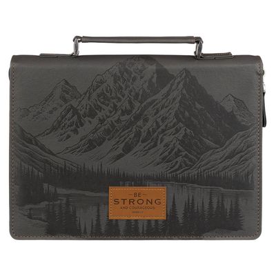 Bible Case Large Be Strong and Courageous Charcoal Grey